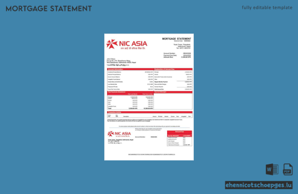 Nepal NIC Asia Bank Hypothekenabrechnung Word- und PDF-Beispielvorschau